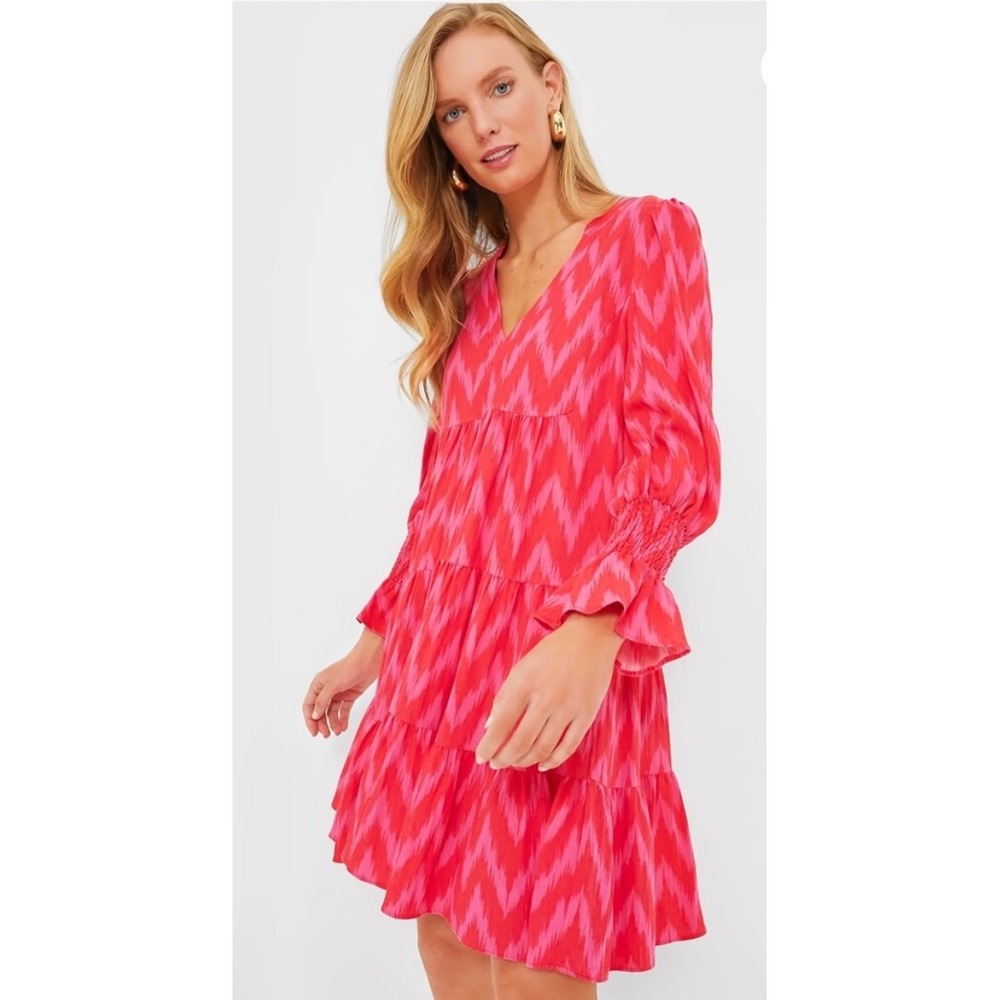 Pomander Place Tuckernuck Long Sleeve Red Pink Ikat Kenzo Mini Dress Size Large